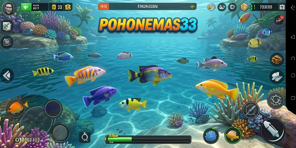 Tampilkan gameplay seru menangkap ikan di POHONEMAS33.