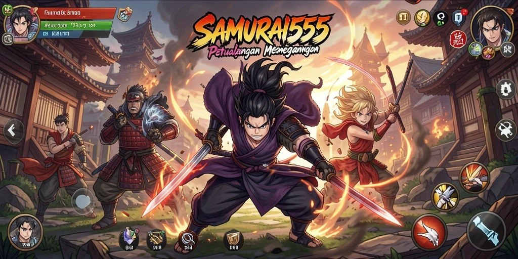 Screenshot menampilkan aksi epik dalam <strong>SAMURAI555</strong> dengan karakter Anime yang menarik.