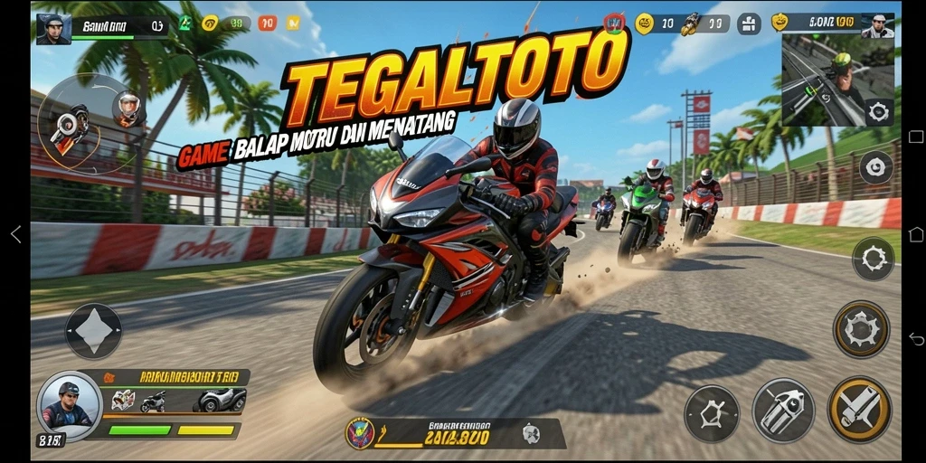 Gameplay seru dari TEGALTOTO dengan aksi balap motor yang intens.