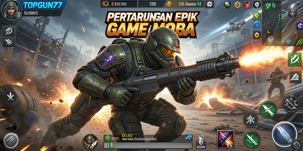 Tangkapan layar gameplay MOBA yang menegangkan di TOPGUN77.